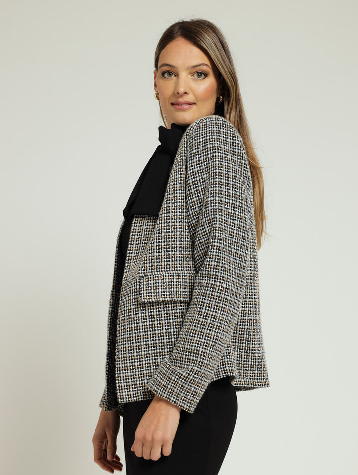 Tweed Collarless Jacket - Black