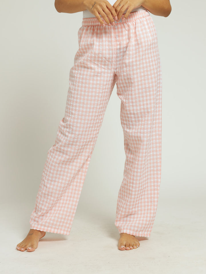 Gingham Check Woven Boxer Pants - Pink