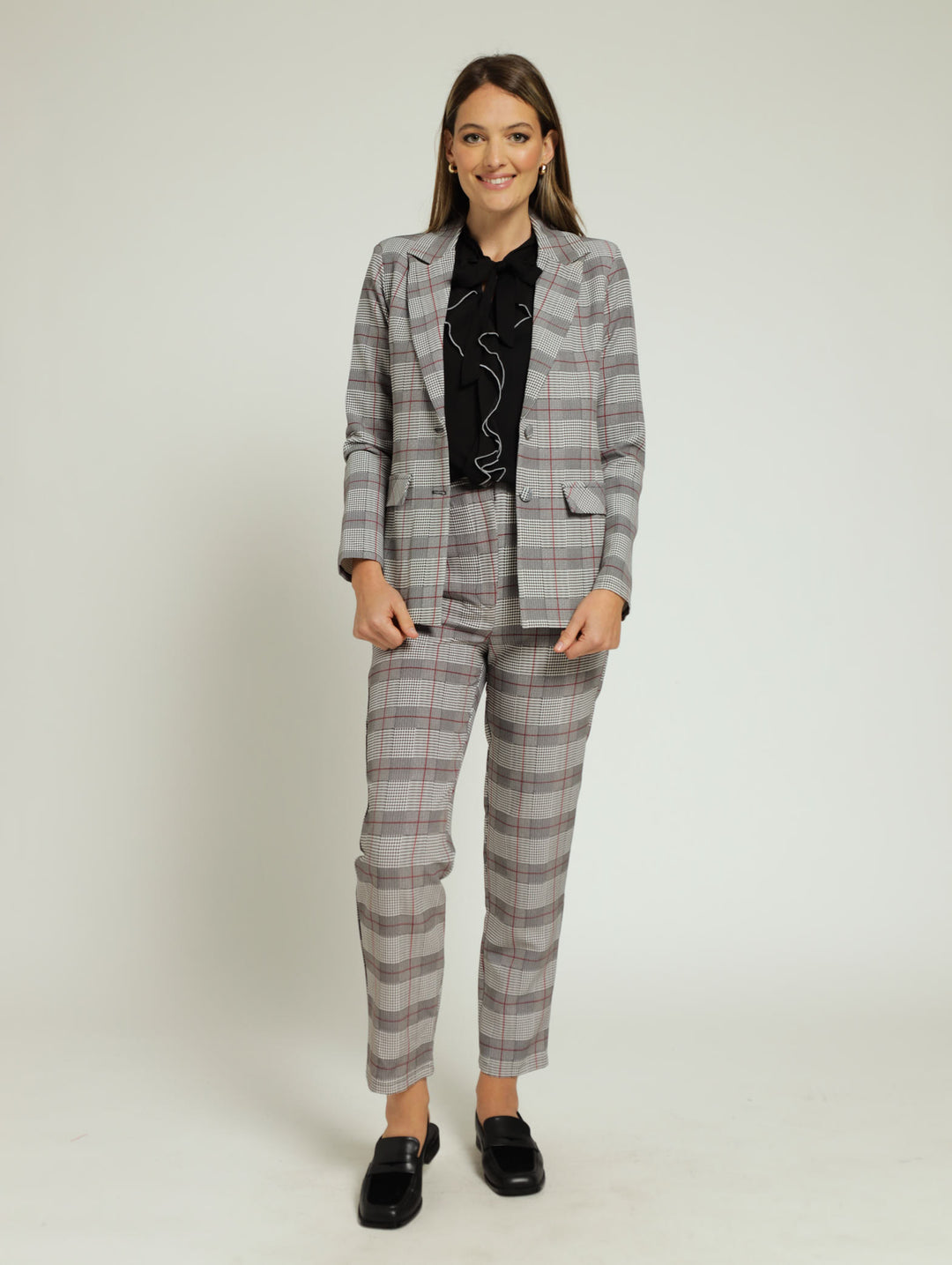 Button Tartan Check Blazer