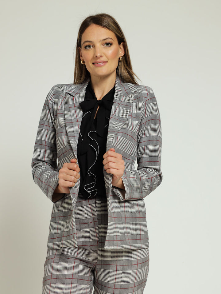 Button Tartan Check Blazer