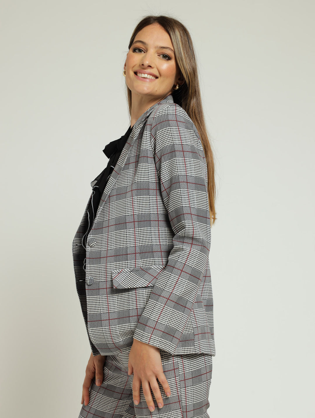 Button Tartan Check Blazer