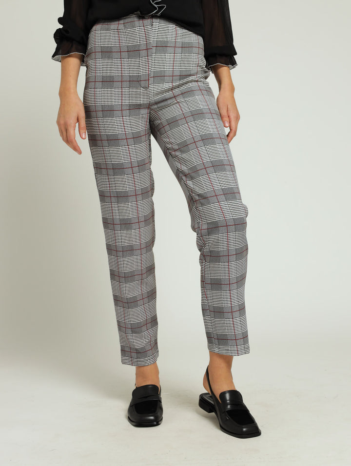 Hi Rise Tartan Check Tapered Pants