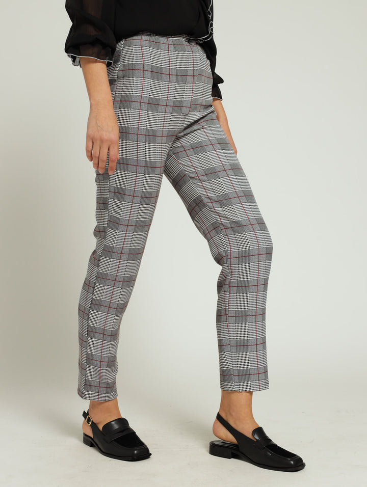 Hi Rise Tartan Check Tapered Pants