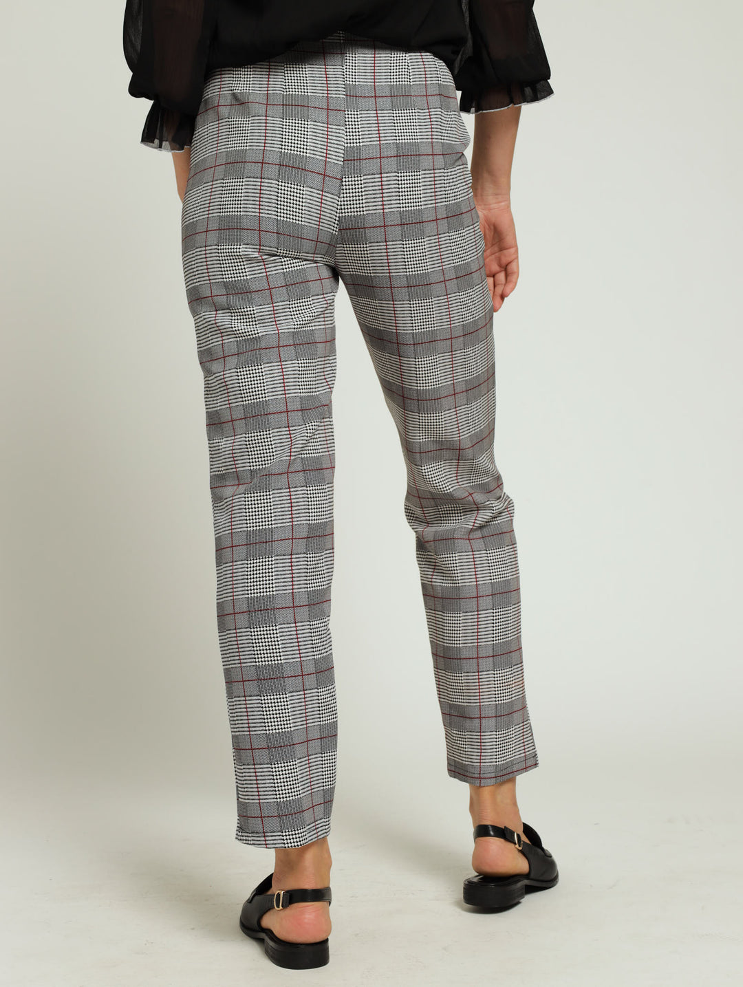 Hi Rise Tartan Check Tapered Pants