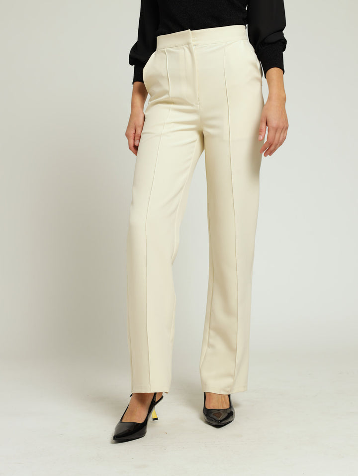 Pintuck Straight Leg Pants - Cream