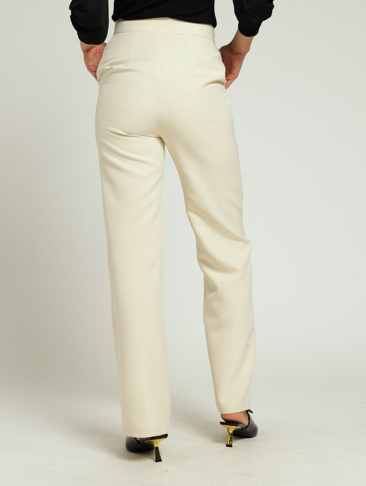 Pintuck Straight Leg Pants - Cream