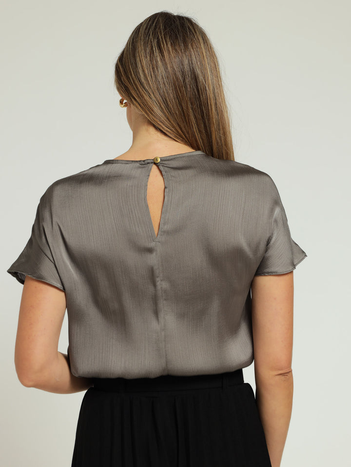 SATIN POPOVER TOP - OLIVE