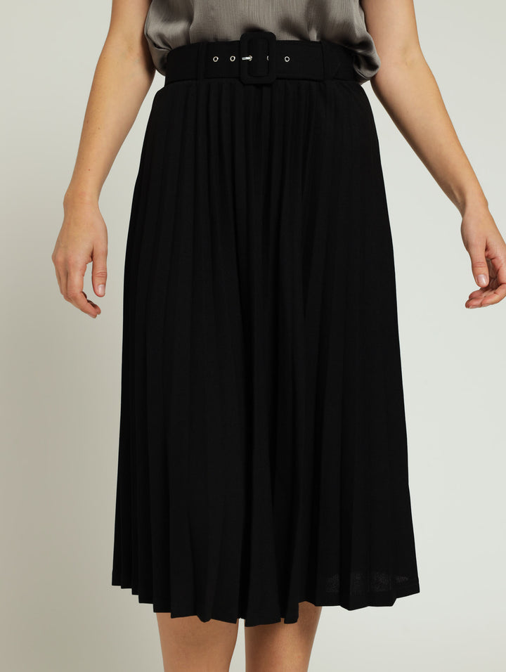 Belted Pleated Skirt - Black