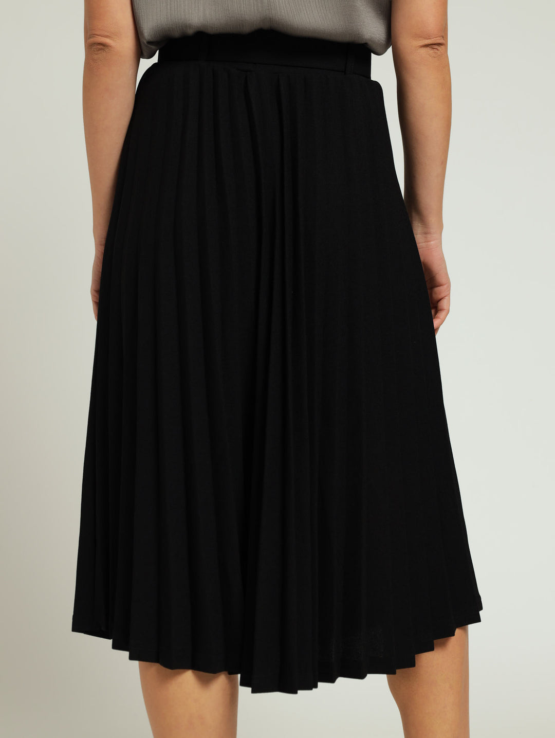 Belted Pleated Skirt - Black