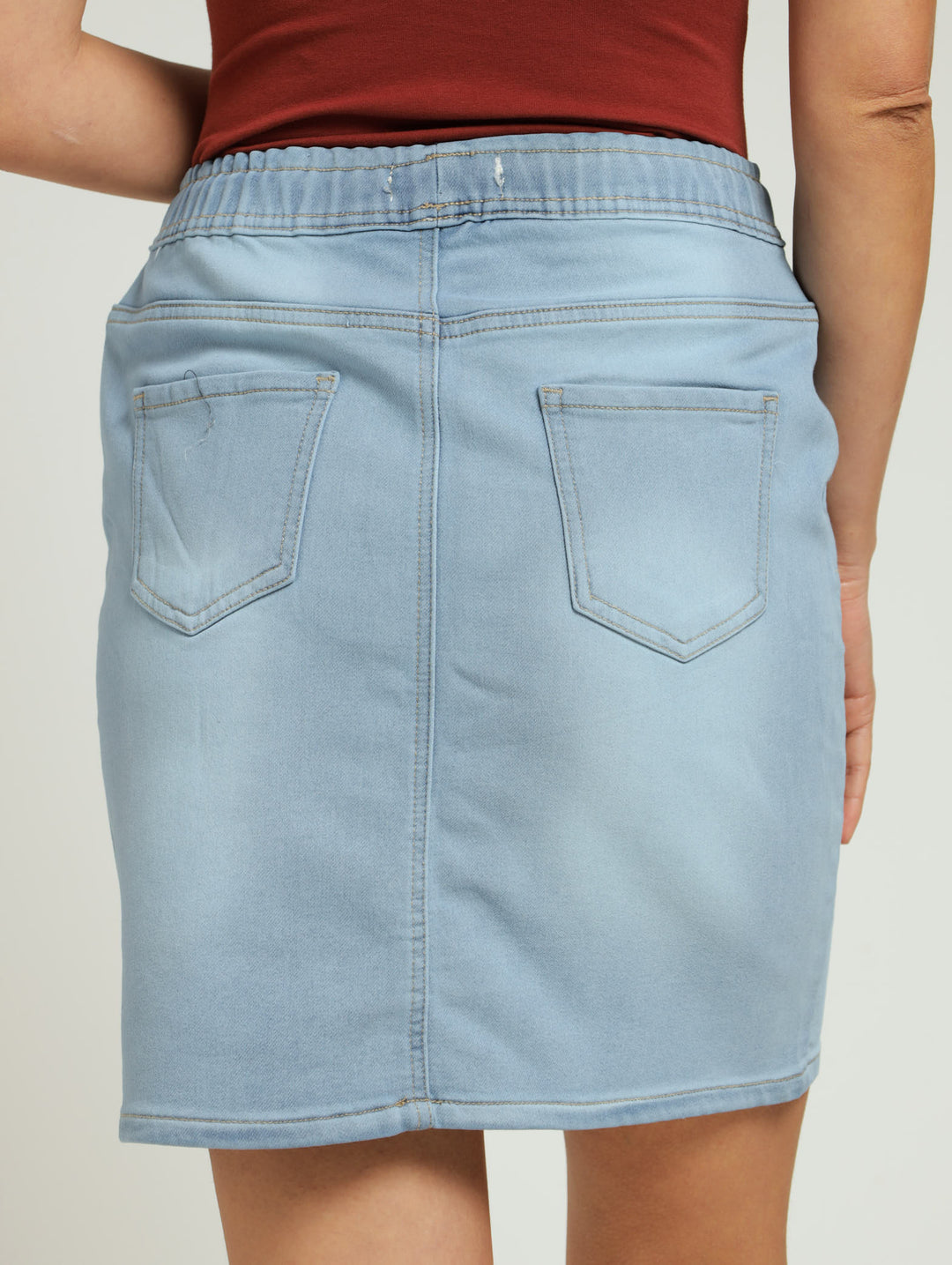 Jogger Detail Knit Denim Mini Skirt - Light Wash