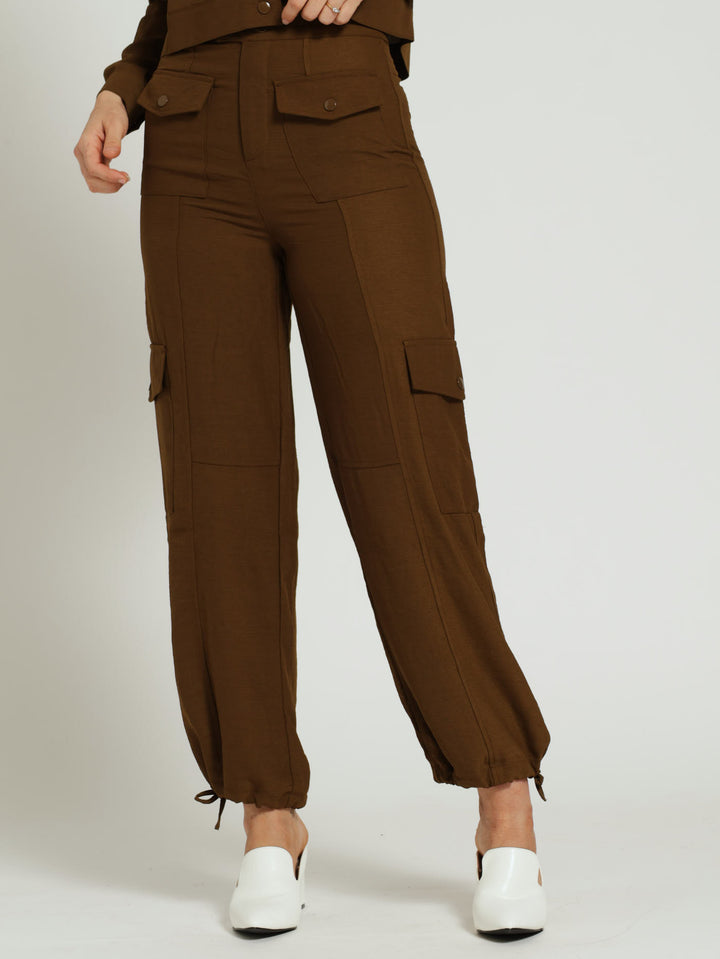 Patch Utility Pocket Wide Leg Pants - Olive