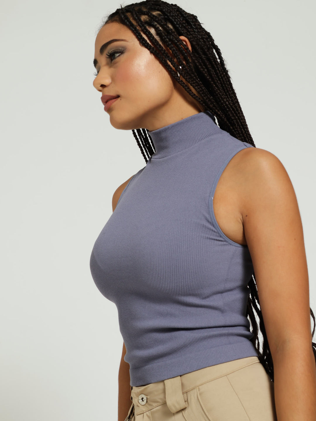 Turtle Neck Seamless Tank Top - Airforce