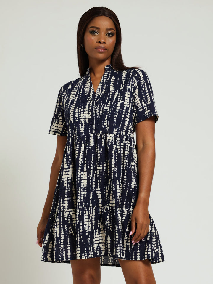 Tiered Dress - Navy/White