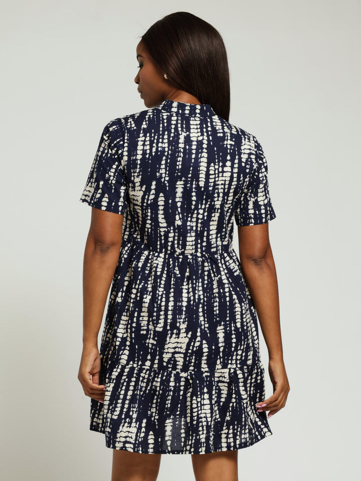 Tiered Dress - Navy/White