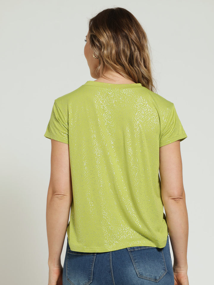 Knot Front Foil Tee - Lime