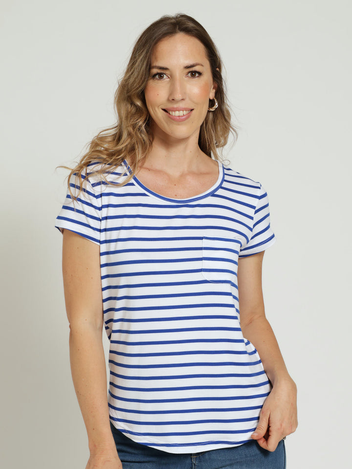 Stripe Pocket Tee - White/Blue