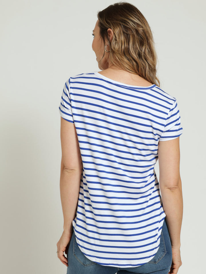 Stripe Pocket Tee - White/Blue