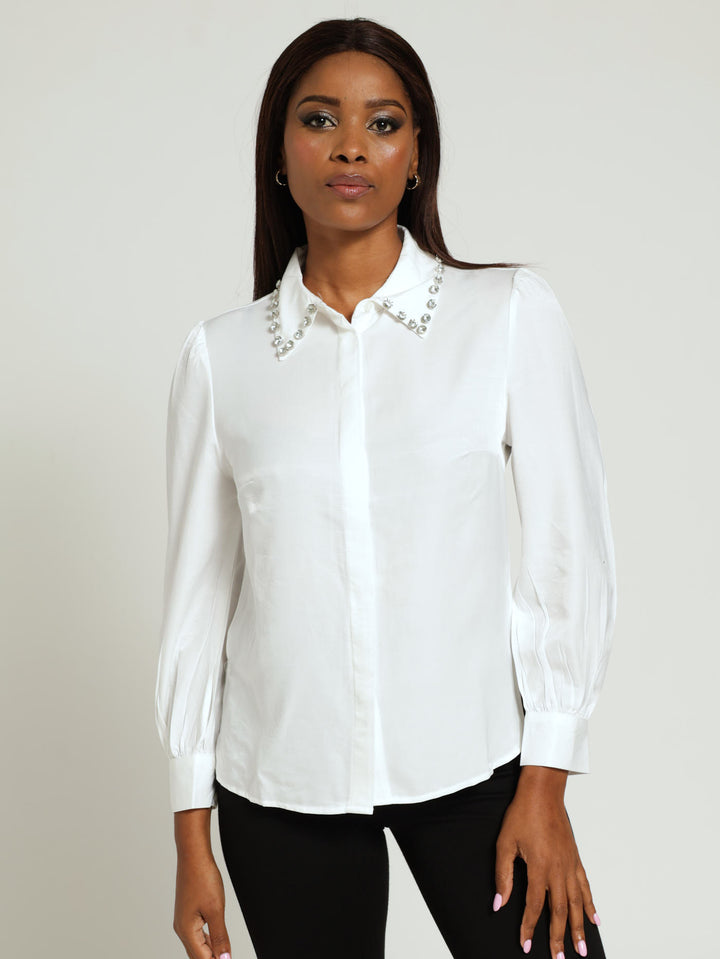 Jewel Collared Shirt - Cream