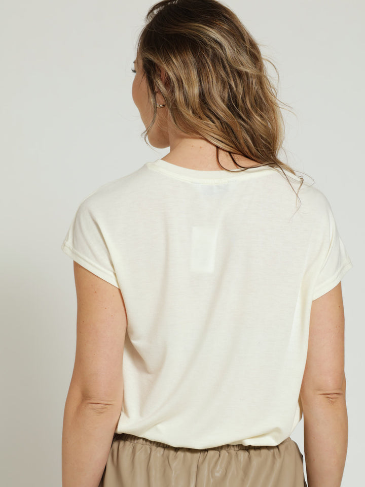 Screen Printed Neckline Tee - White