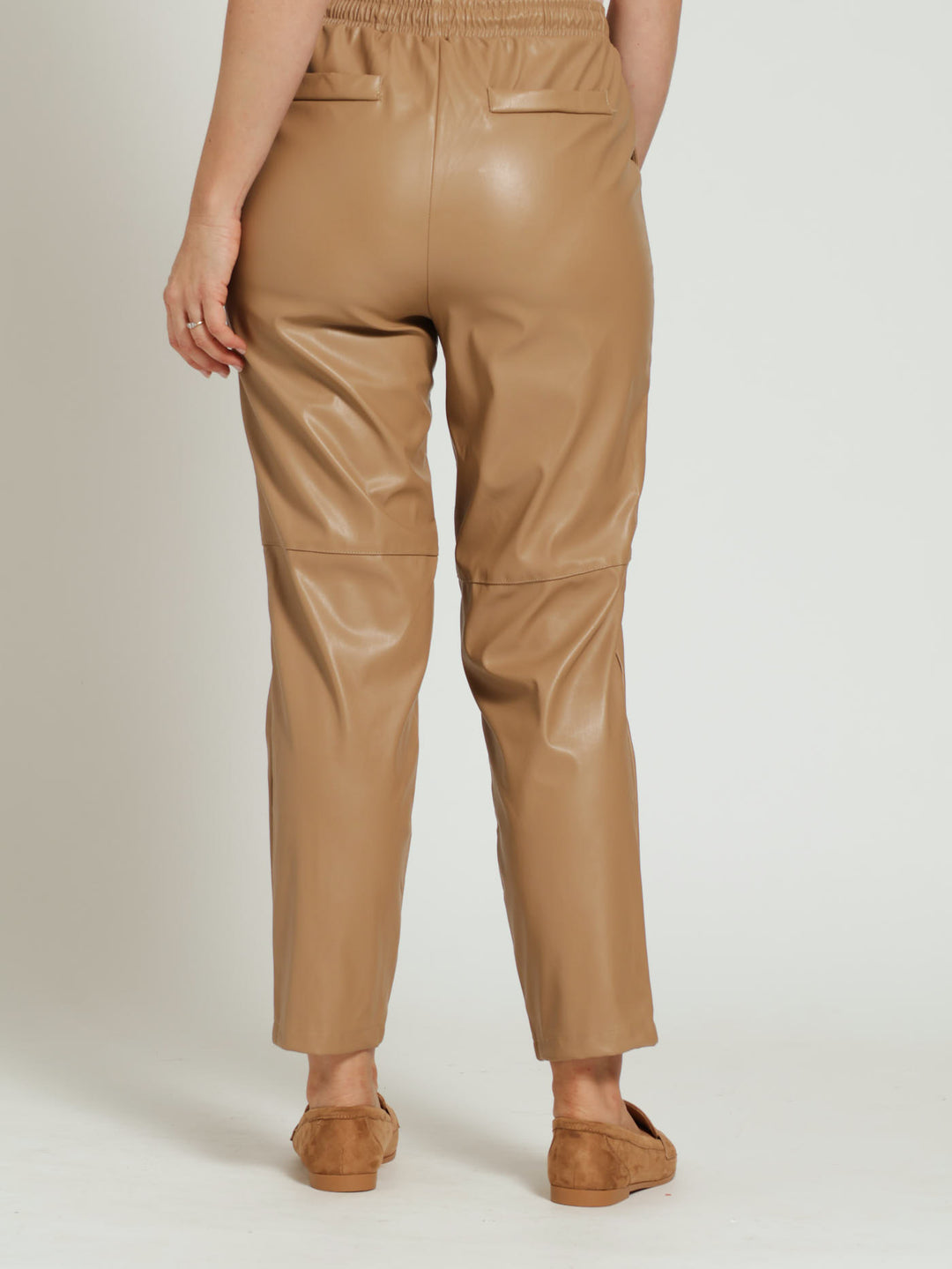 Pull On Pu Anklegrazer Pants With Drawstring - Stone