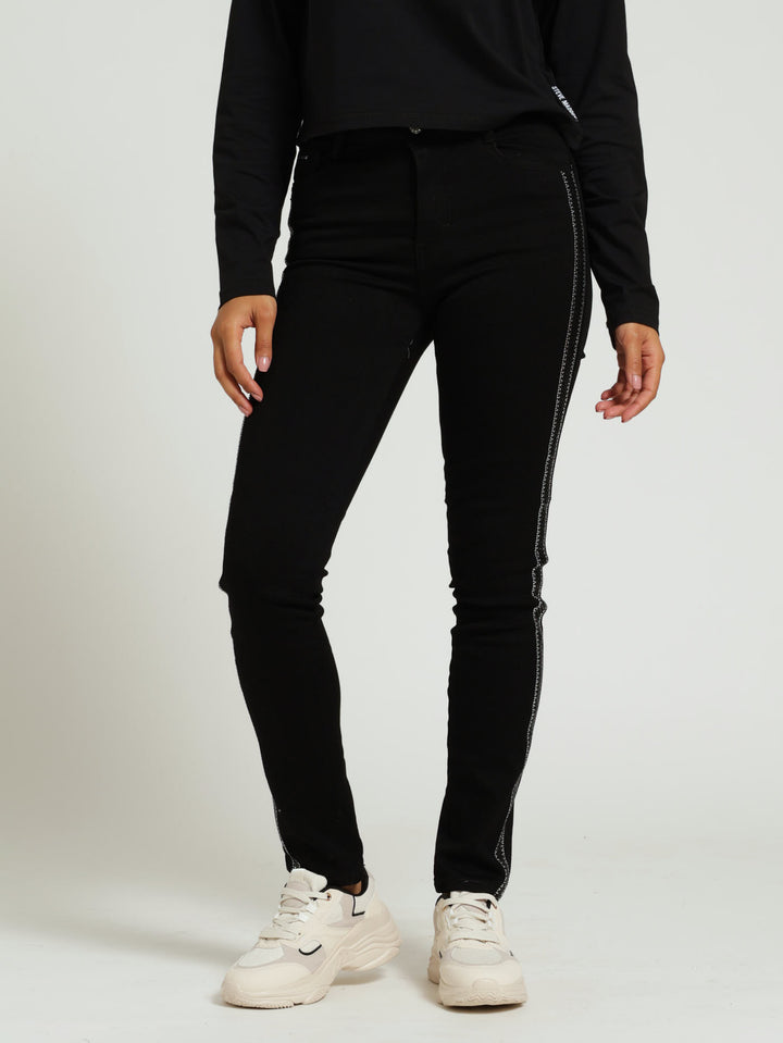 Axel Slim Leg Denim Jean With Side Tape - Black