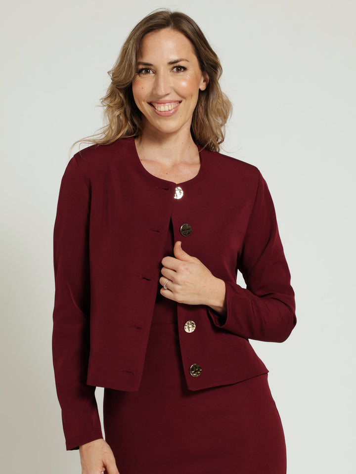 Collarless Blazer - Wine