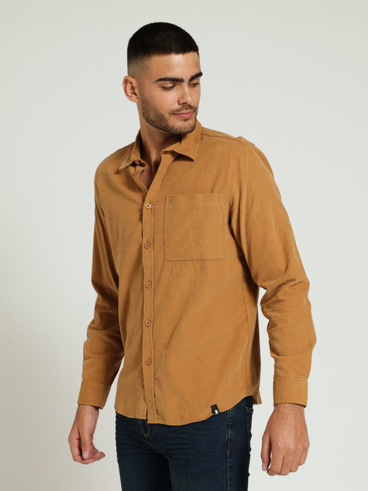 Long Sleeve Corduroy Pocket Shirt - Camel