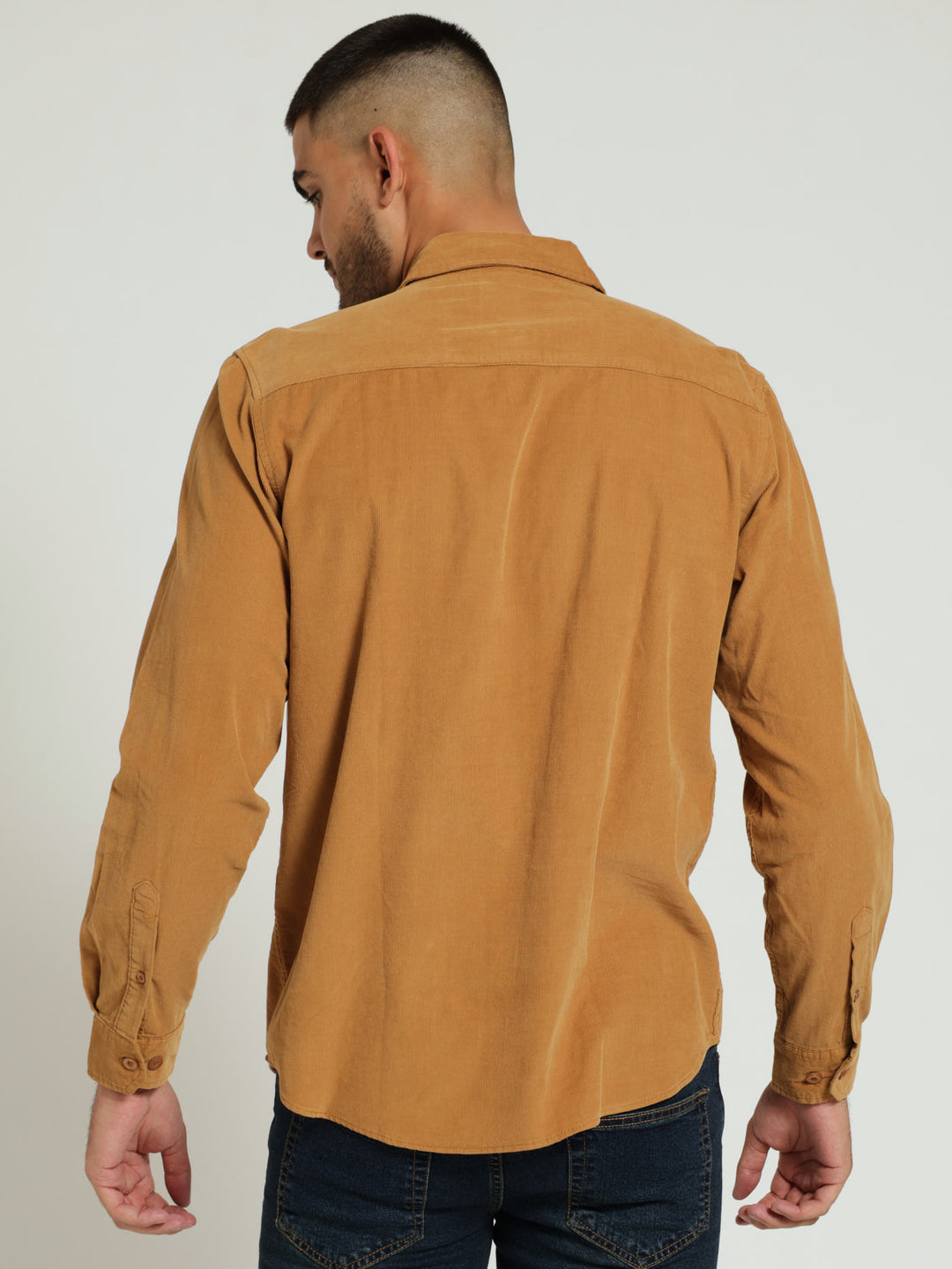 Long Sleeve Corduroy Pocket Shirt - Camel