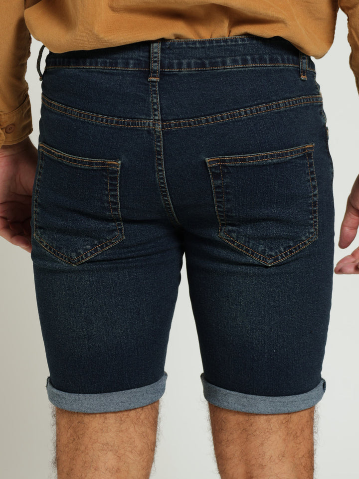 5 Pocket Denim Bermuda Shorts - Dark Wash Ink