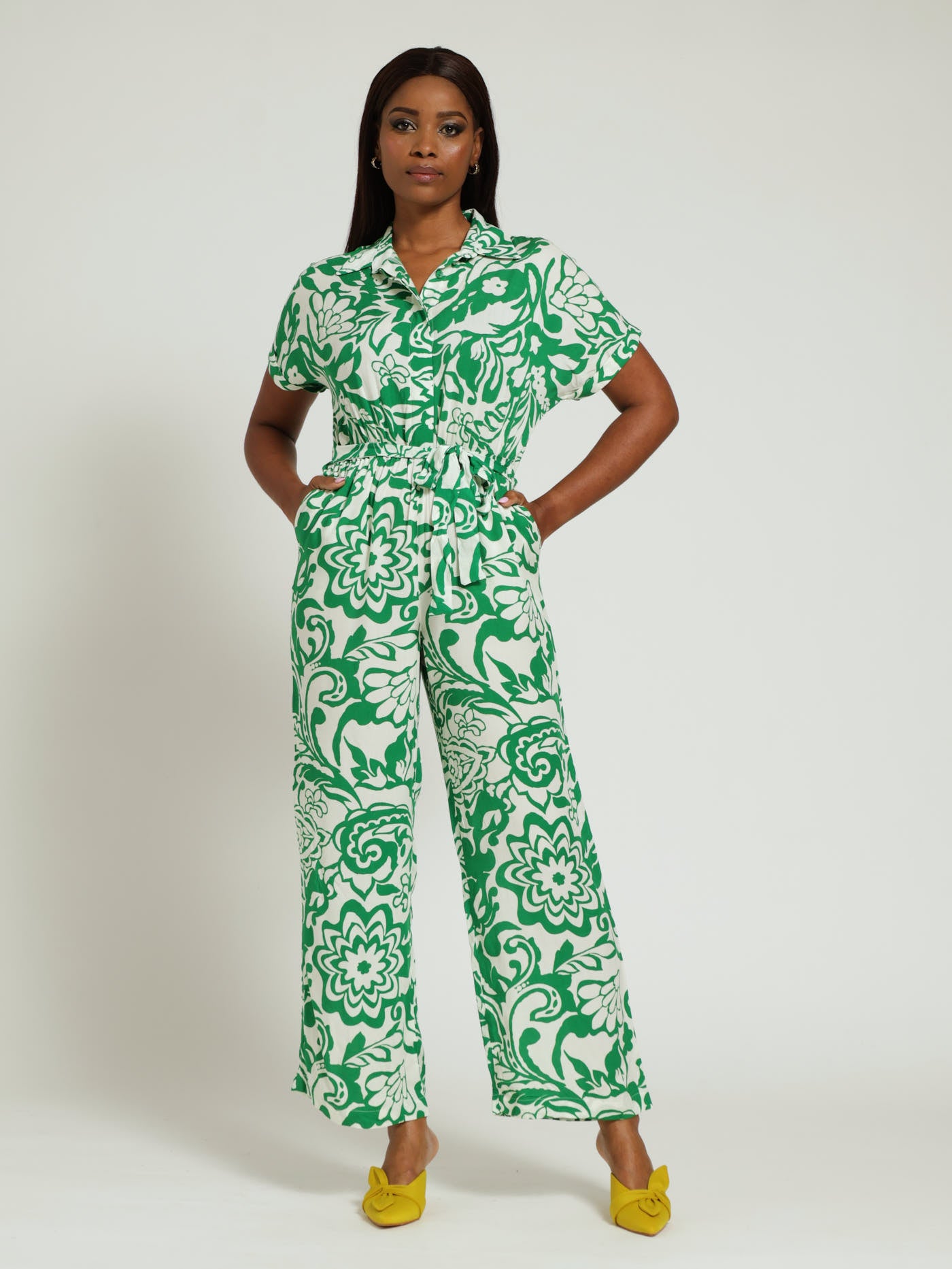 Green belted jumpsuit online