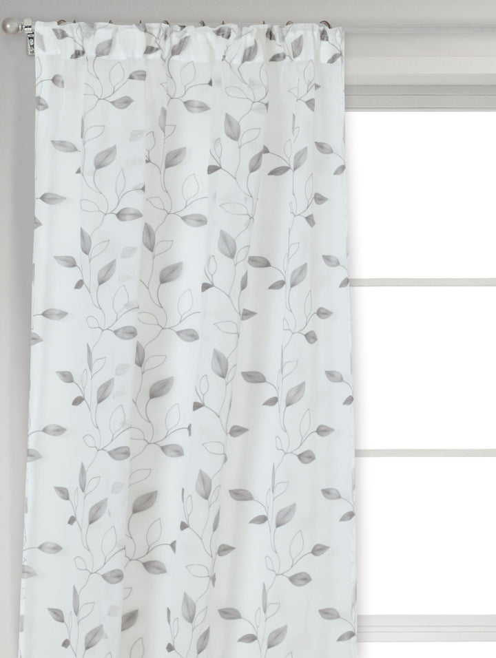 Tape Extra Width & Length Sheer Silhouette Leaf Curtain - White