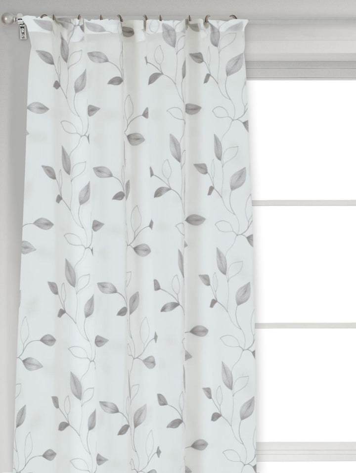 Eyelet Standard Sheer Silhouette Leaf Curtain - White