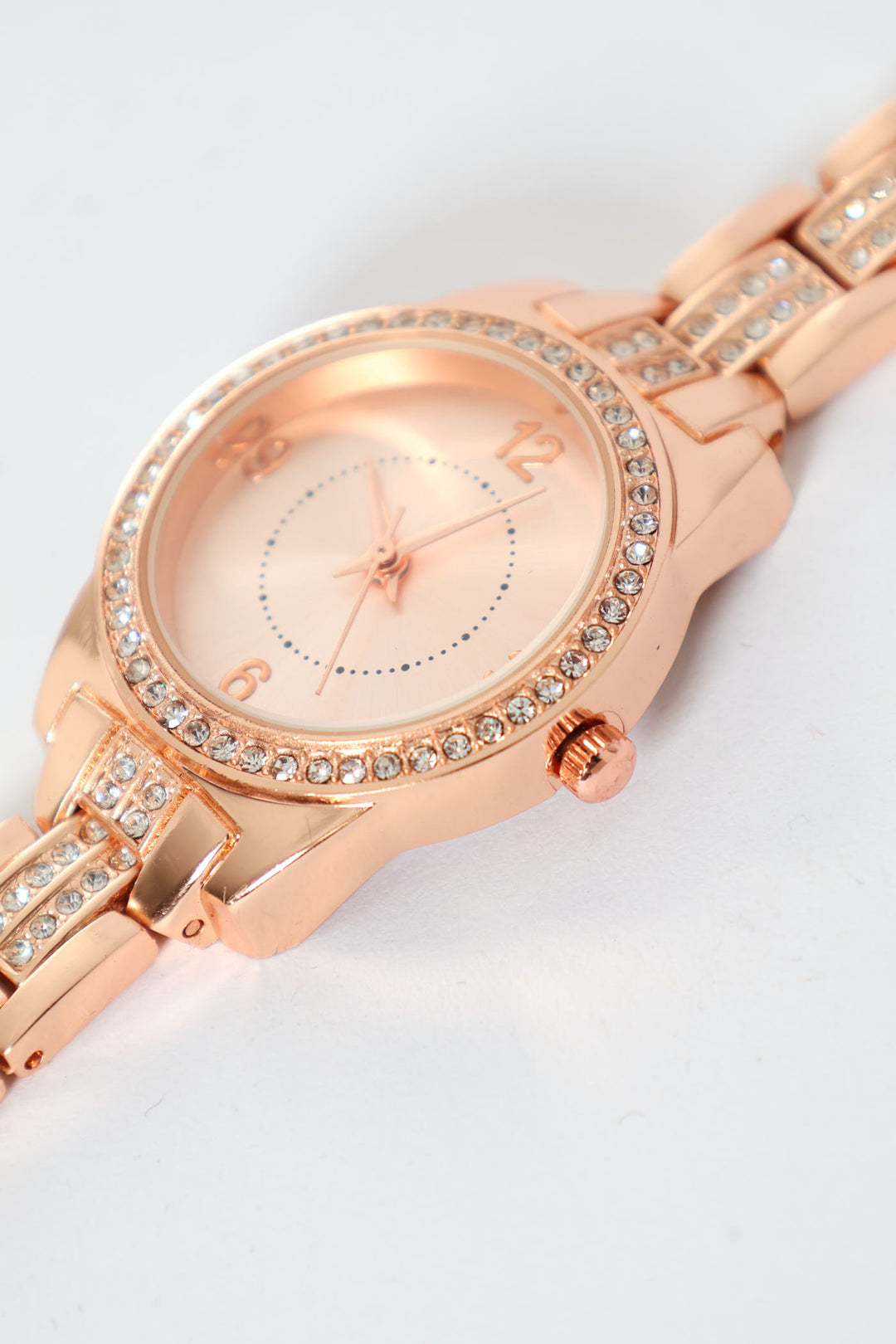 Diamante Detail Watch With Metal Strap - Rose Gold