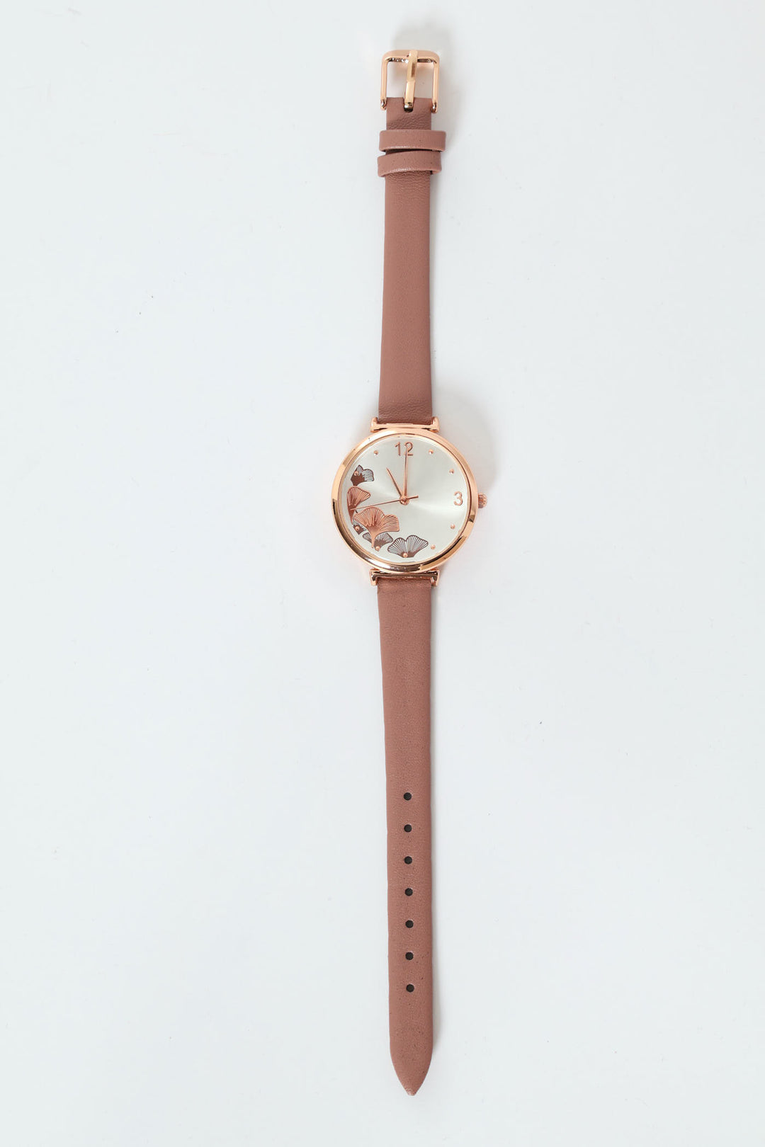 Round Flower Detail Watch With Pu Strap - Mauve