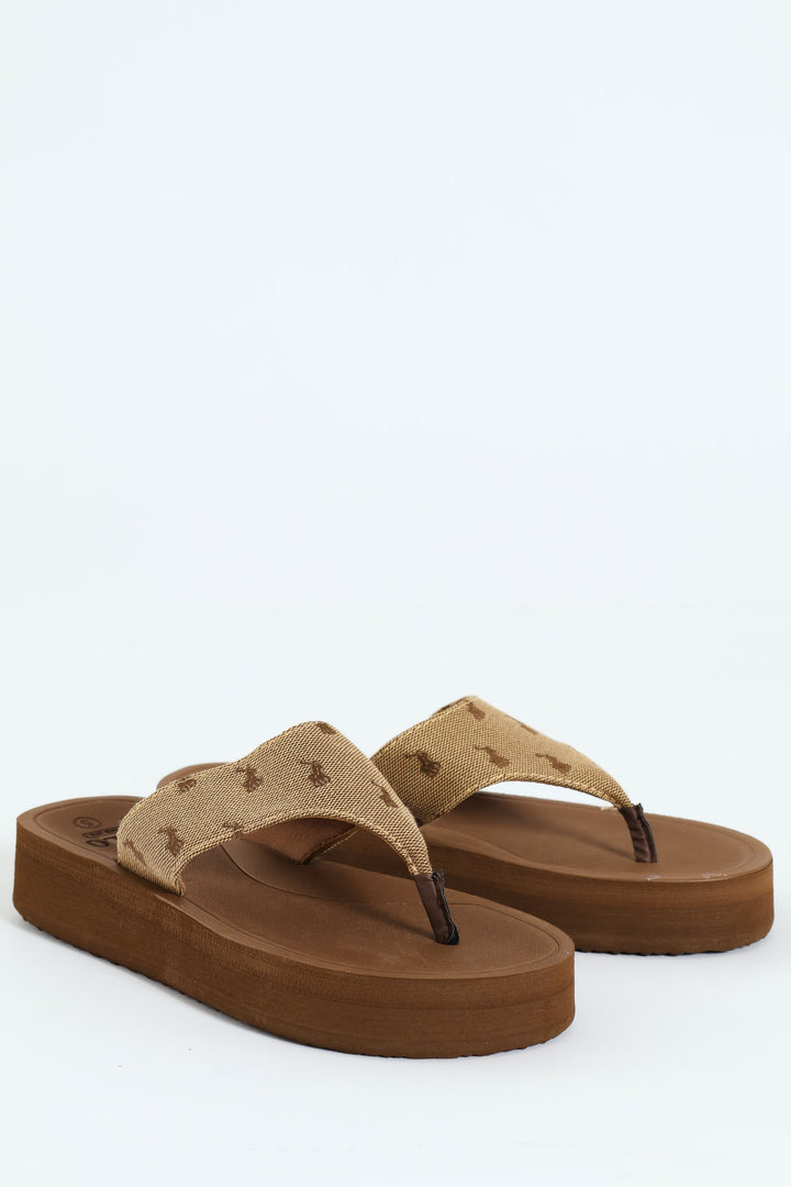 Jacquard Flatform Flip Flop - Brown