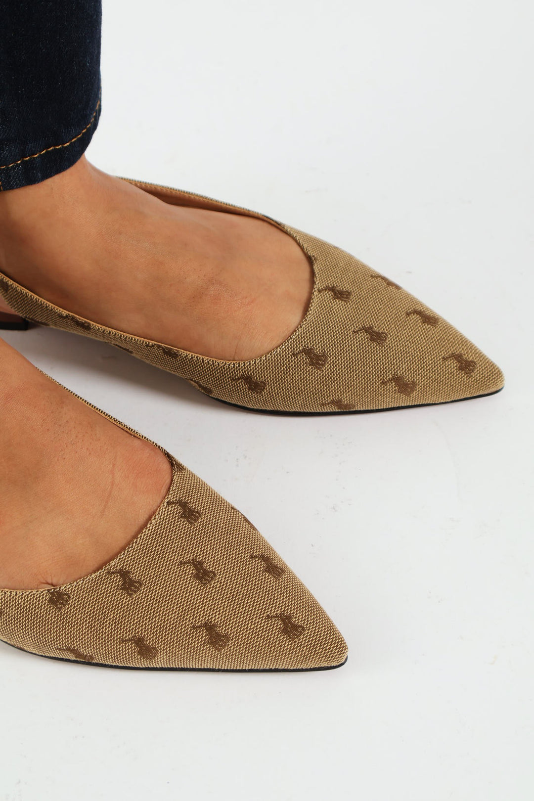 Pointed Jacquard Slingback Slip On - Stone