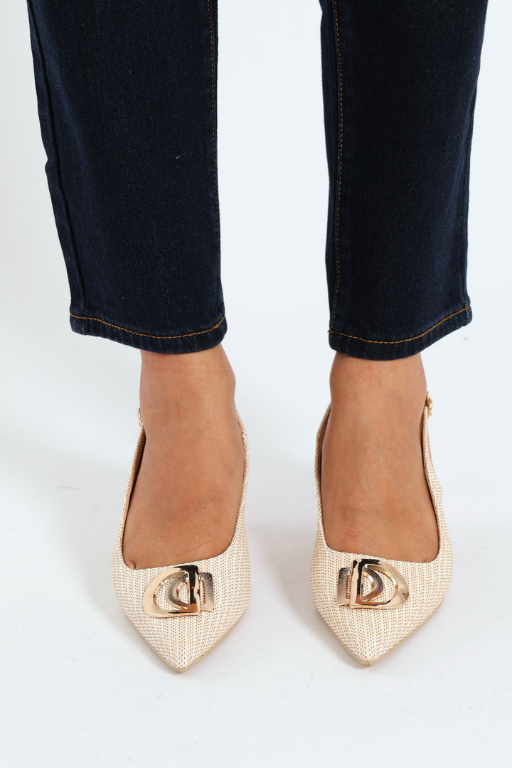 Raffia Slingback Mule Heel With Trim - Natural