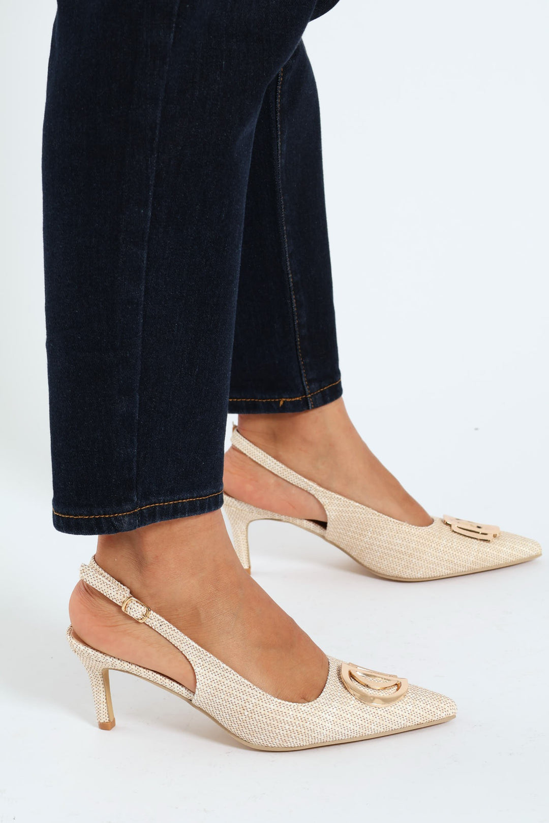 Raffia Slingback Mule Heel With Trim - Natural