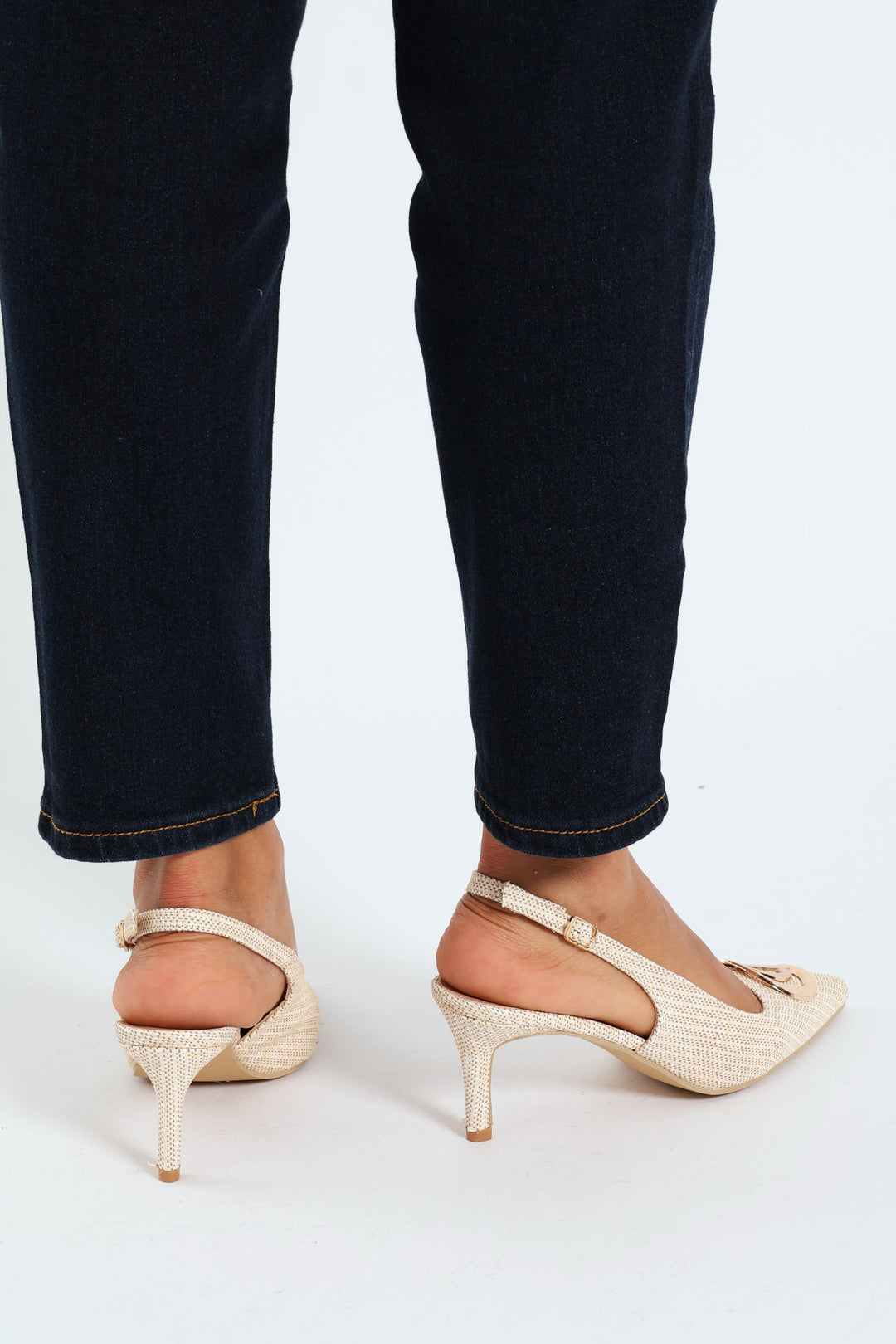 Raffia Slingback Mule Heel With Trim - Natural