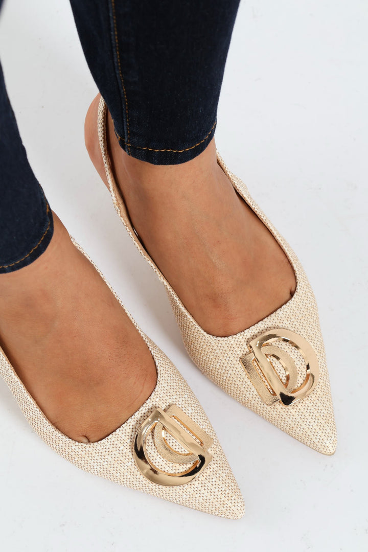 Raffia Slingback Mule Heel With Trim - Natural