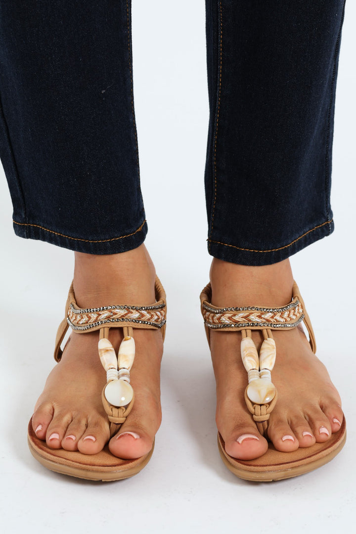 Shelly Beaded Toe Post Comfort Sandal - Tan