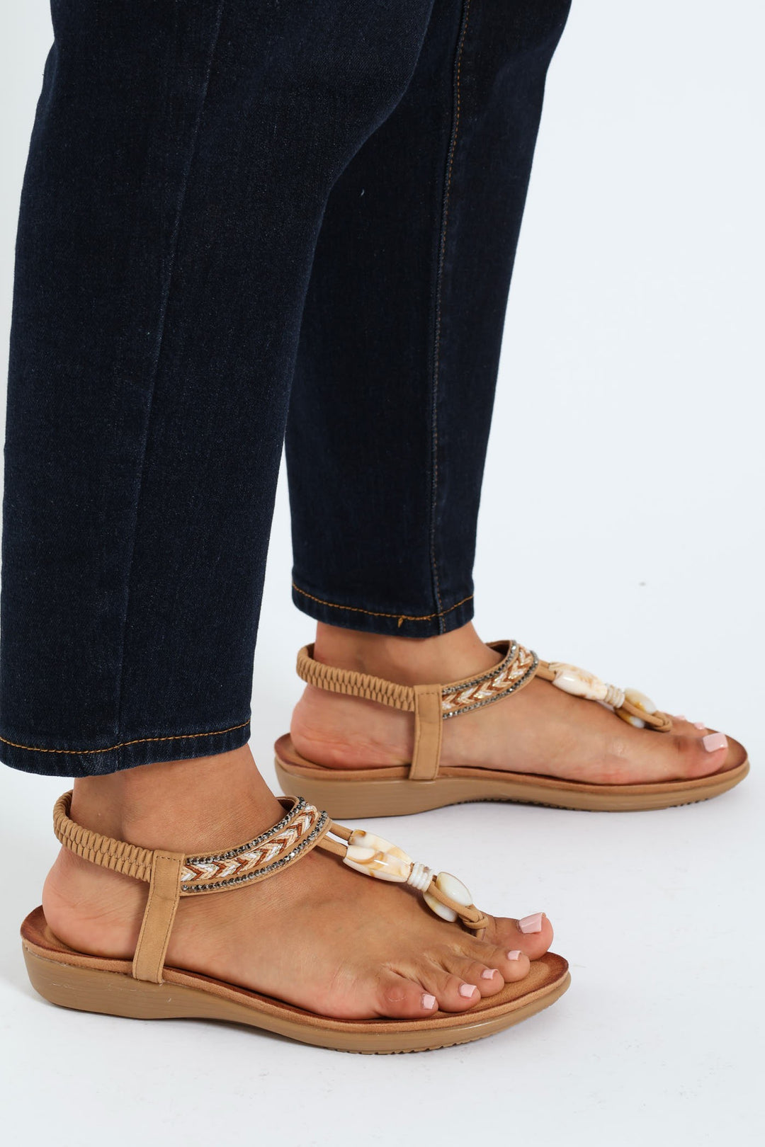 Shelly Beaded Toe Post Comfort Sandal - Tan