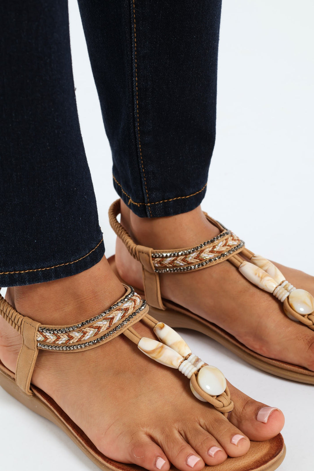 Shelly Beaded Toe Post Comfort Sandal - Tan