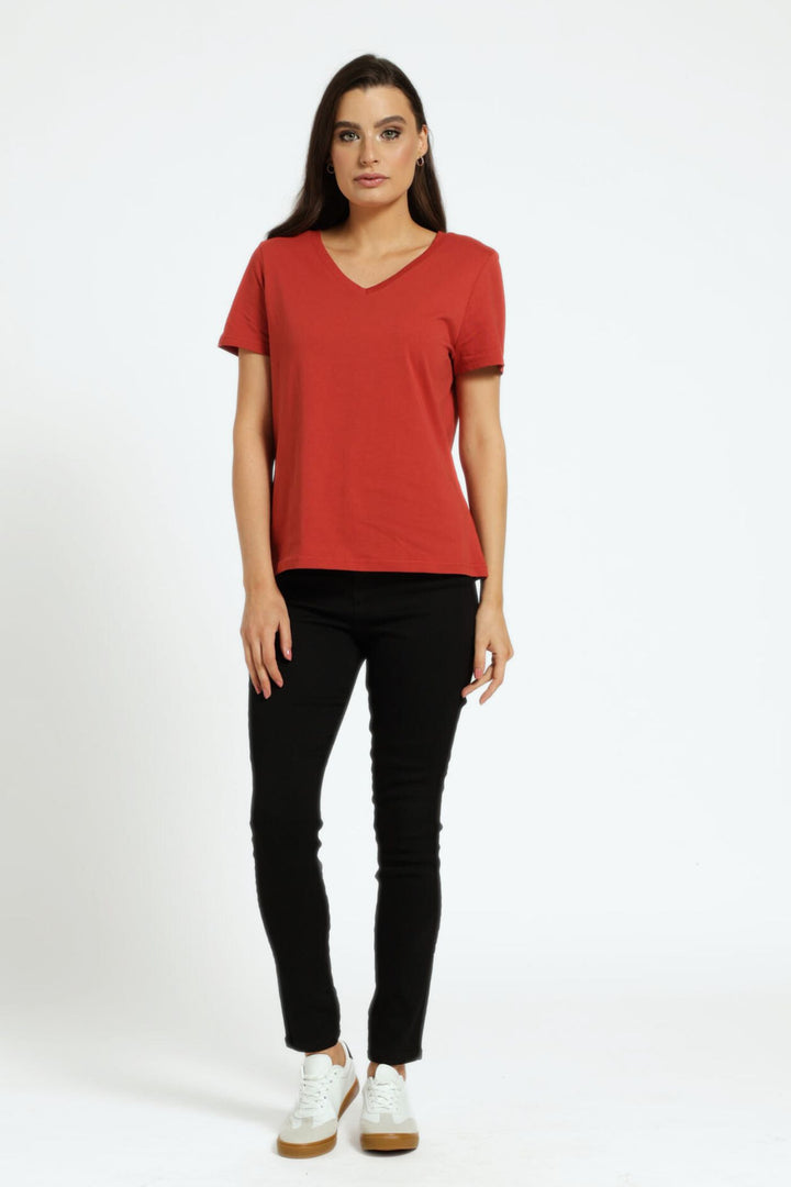 V-Neck Relaxed Tee - Brick