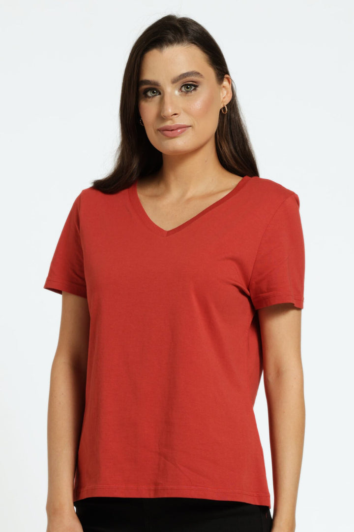 V-Neck Relaxed Tee - Brick