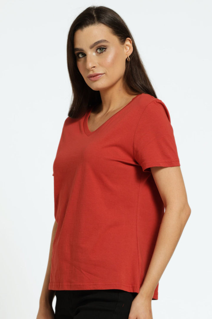 V-Neck Relaxed Tee - Brick