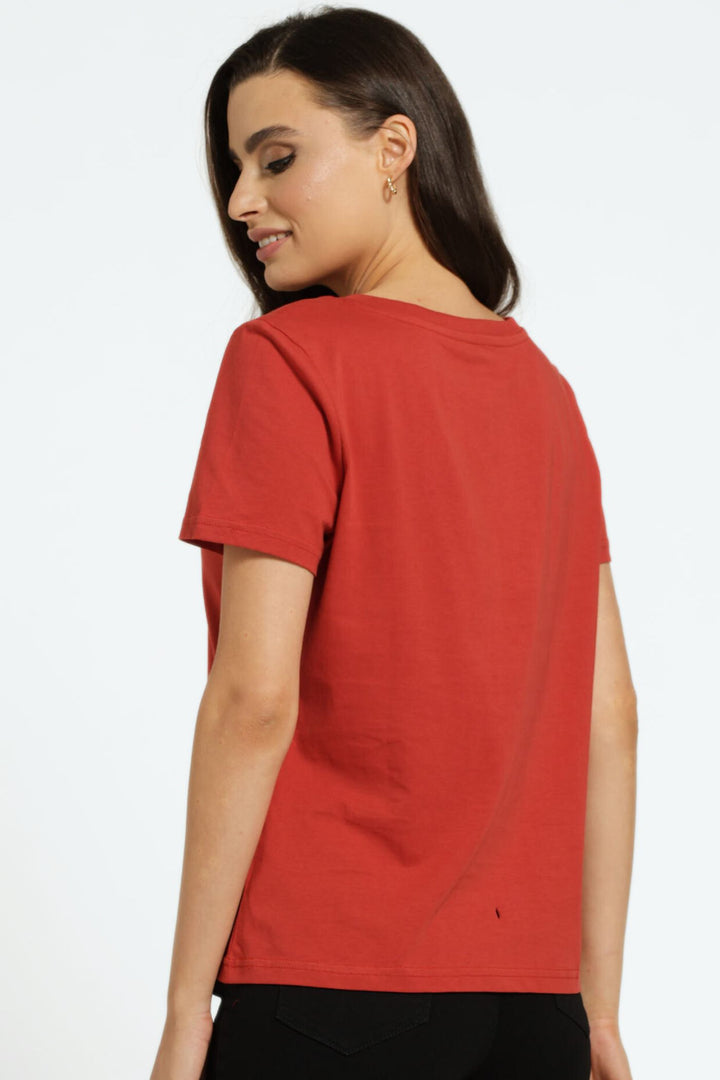 V-Neck Relaxed Tee - Brick