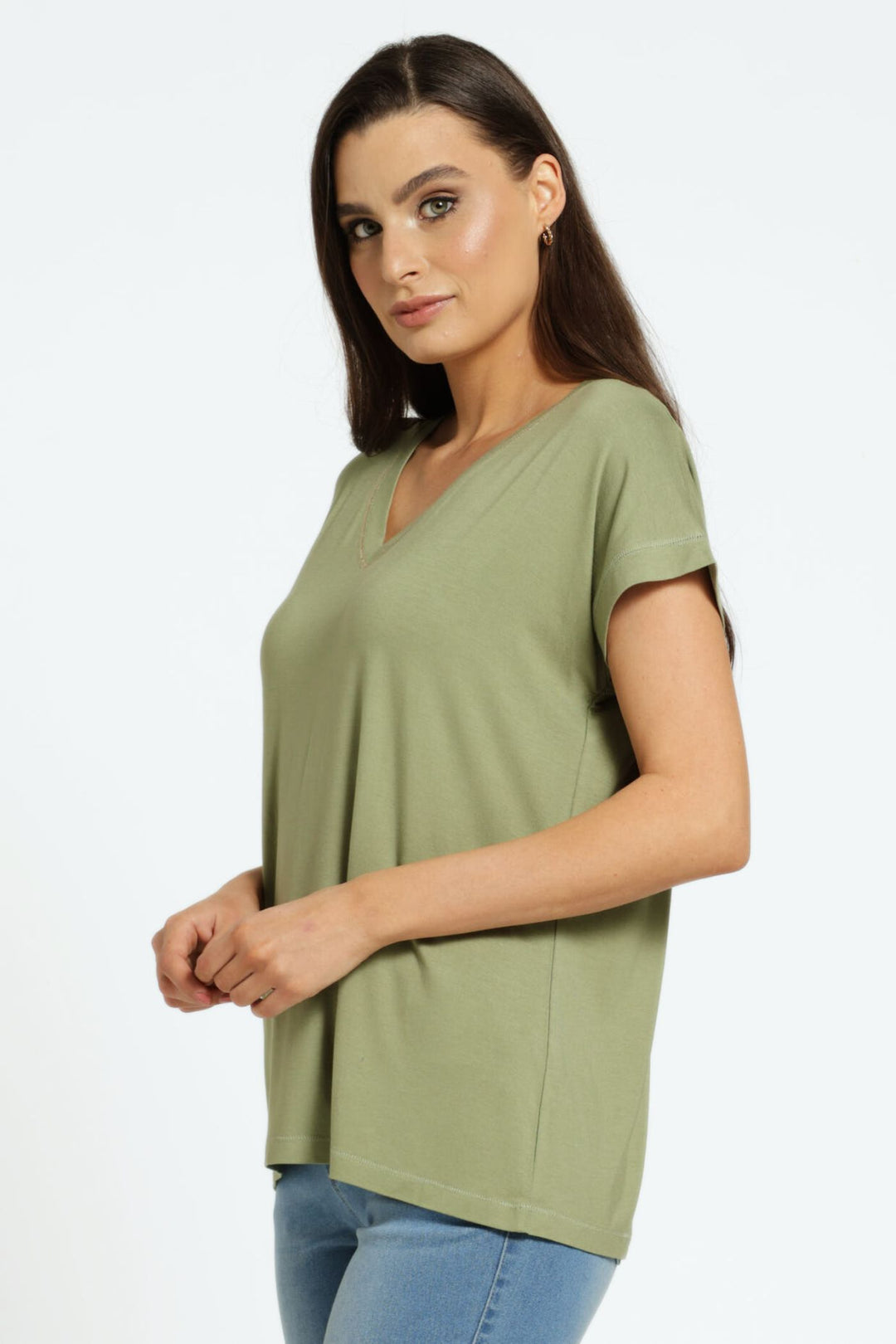 Lurex V-Neck Relaxed Tee - Green