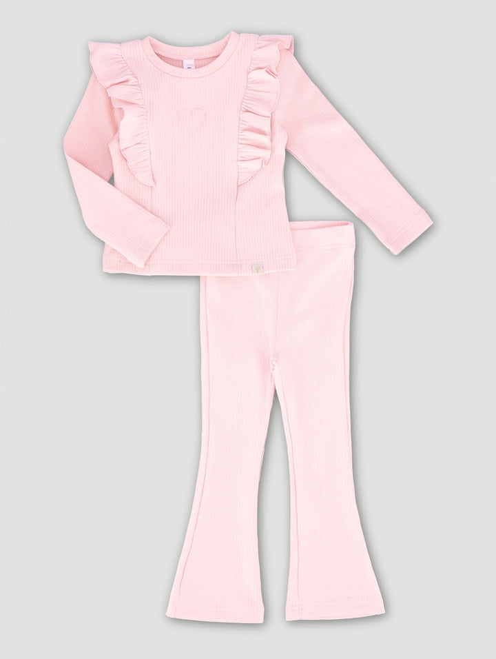 Pre-Girls Brushed Rib Heart Cut Out Set - Pink