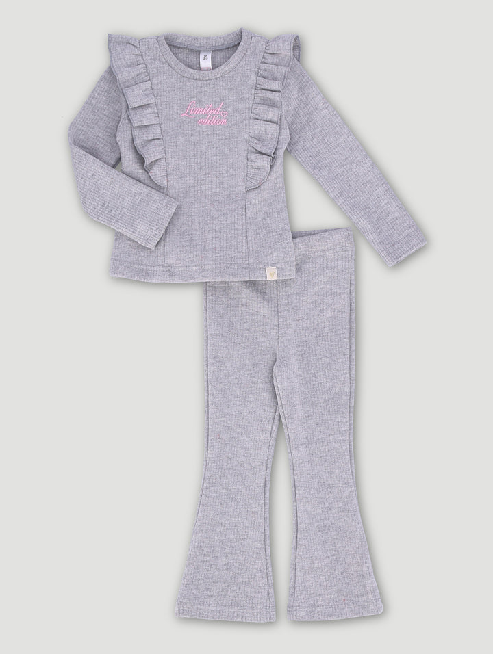 Pre-Girls Brushed Rib Le Ambroidery Set - Grey